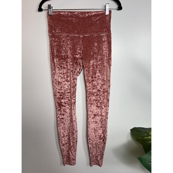 Lululemon Wunder Lounge Pink Crushed Velvet Leggings High Waist Womens 6 / Small - Picture 1 of 6